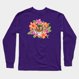 Floral Tiger Portrait Long Sleeve T-Shirt